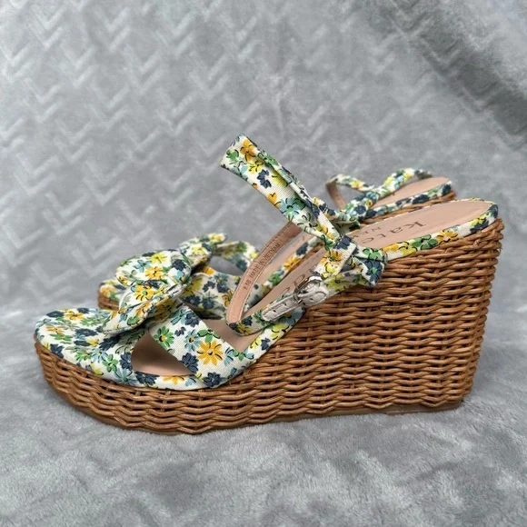 Kate Spade New York Patio Platform Wedge Sandal Blue Floral Women’s Size 8.5 - Picture 2 of 10